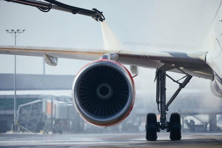 Deicing of airplane before flight