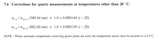 Corrections for quartz measurements at temperatures other than 20 °C